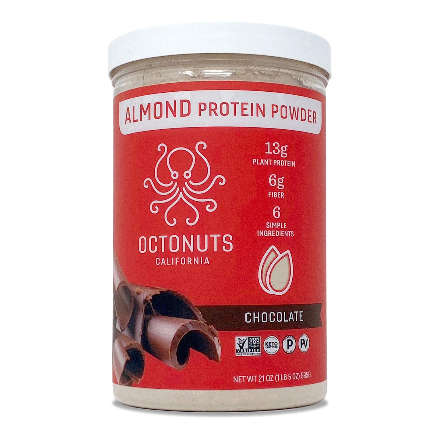 OCTONUTS Chocolate Almond Protein Powder, 21 Ounce, Made with California Almonds, 13g Plant Based Protein, Keto, Paleo Friendly, Vegan, Gluten Free, 17 Servings