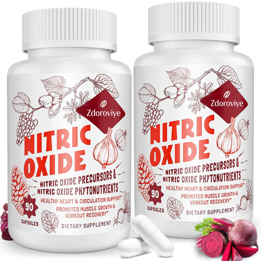 Zdoroviye Nitric Oxide Supplement for Men, Nitric Oxide Precursor & Phytonutrient Complex for Heart, Immune- 90 Capsules (2 Pack)