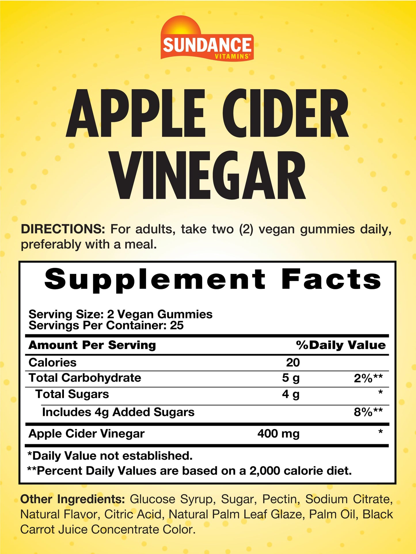 Sundance Apple Cider Vinegar Gummies | 50 Count | Apple Flavor | Vegan, Non-GMO, and Gluten Free Supplement
