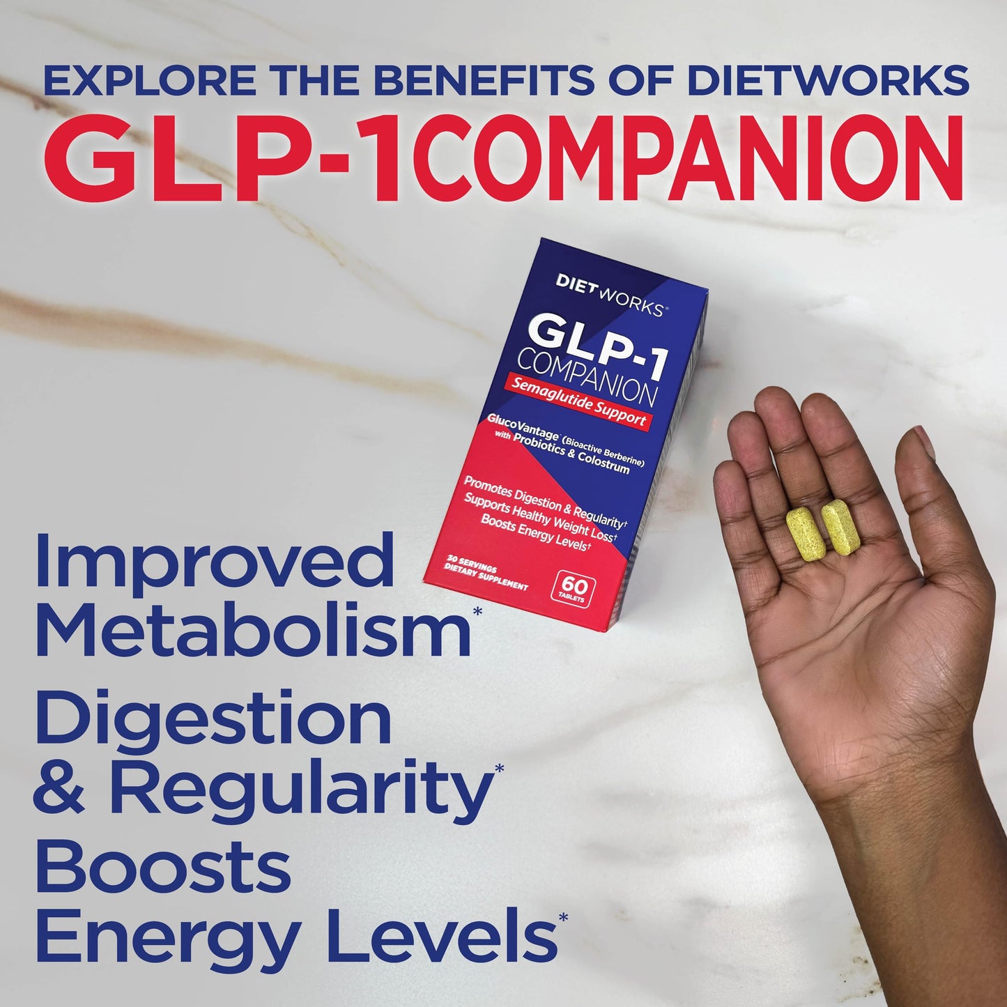 DietWorks GLP-1 Companion, Semaglutide Support, Promotes Digestion and Regularity, Boosts Energy Levels, 60 Tablets