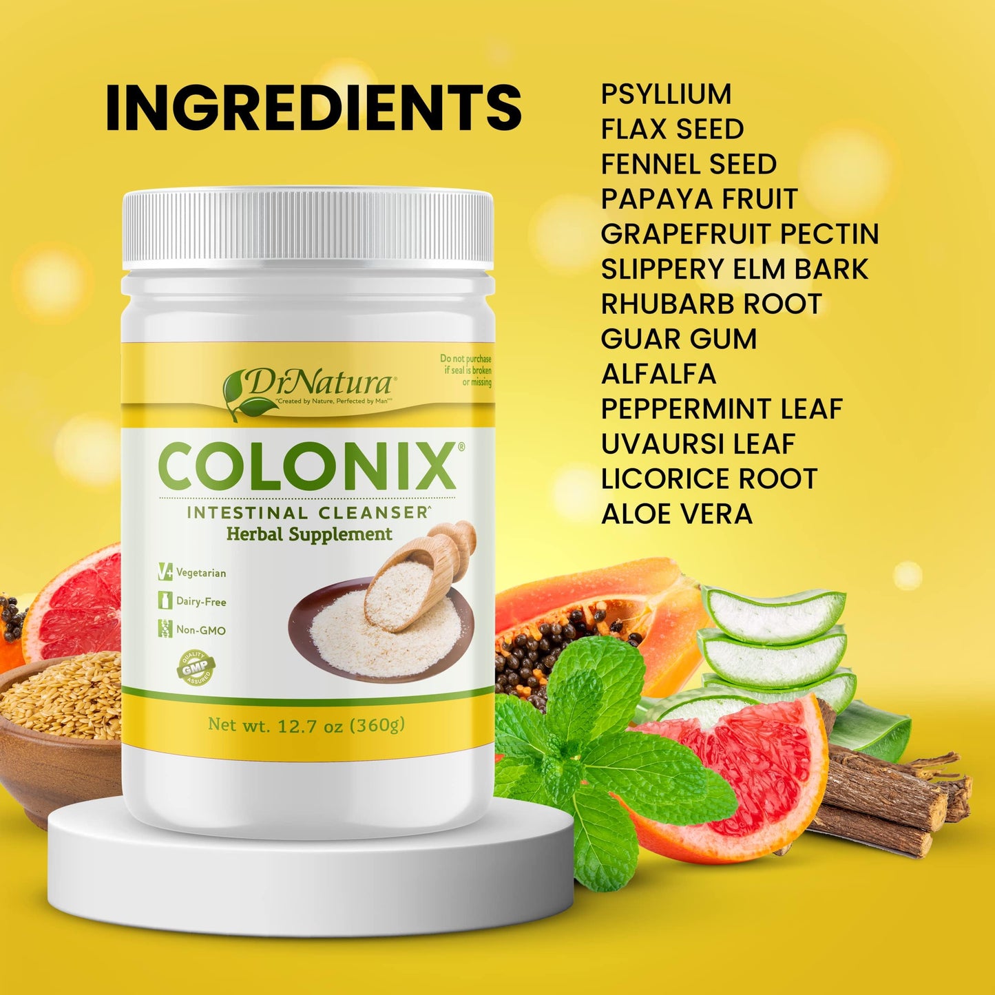 DrNatura Colonix Intestinal Cleanser, All-Natural Daily Fiber, Colon Detox and Cleanse, Supports Healthy Colon, Intestines, Gut, 30 Day Serving, 12.7 Oz.