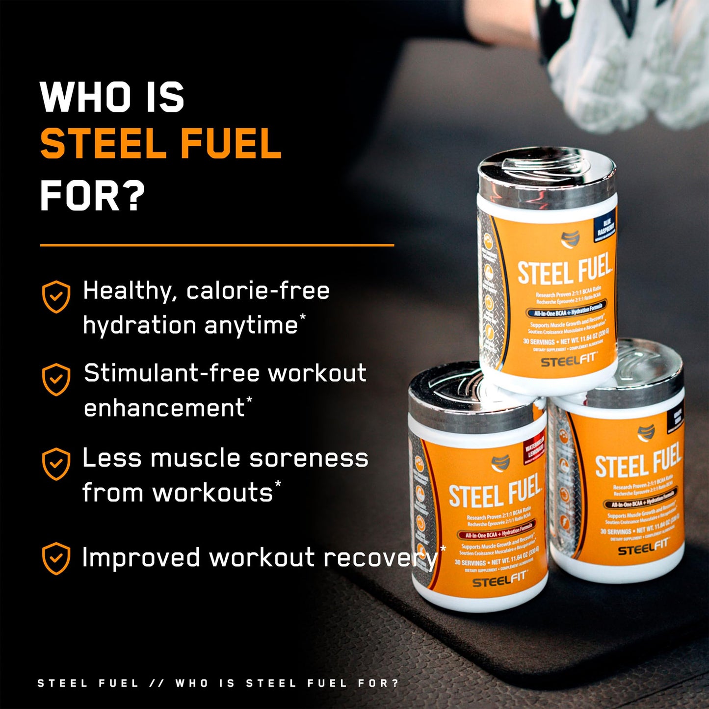 SteelFit Steel Fuel BCAA + Electrolyte Powder | Sugar-Free 2:1:1 Amino Acids Formula | Black Cherry Slushie, 30 Servings | No Crash Workout Hydration, Muscle Growth & Recovery