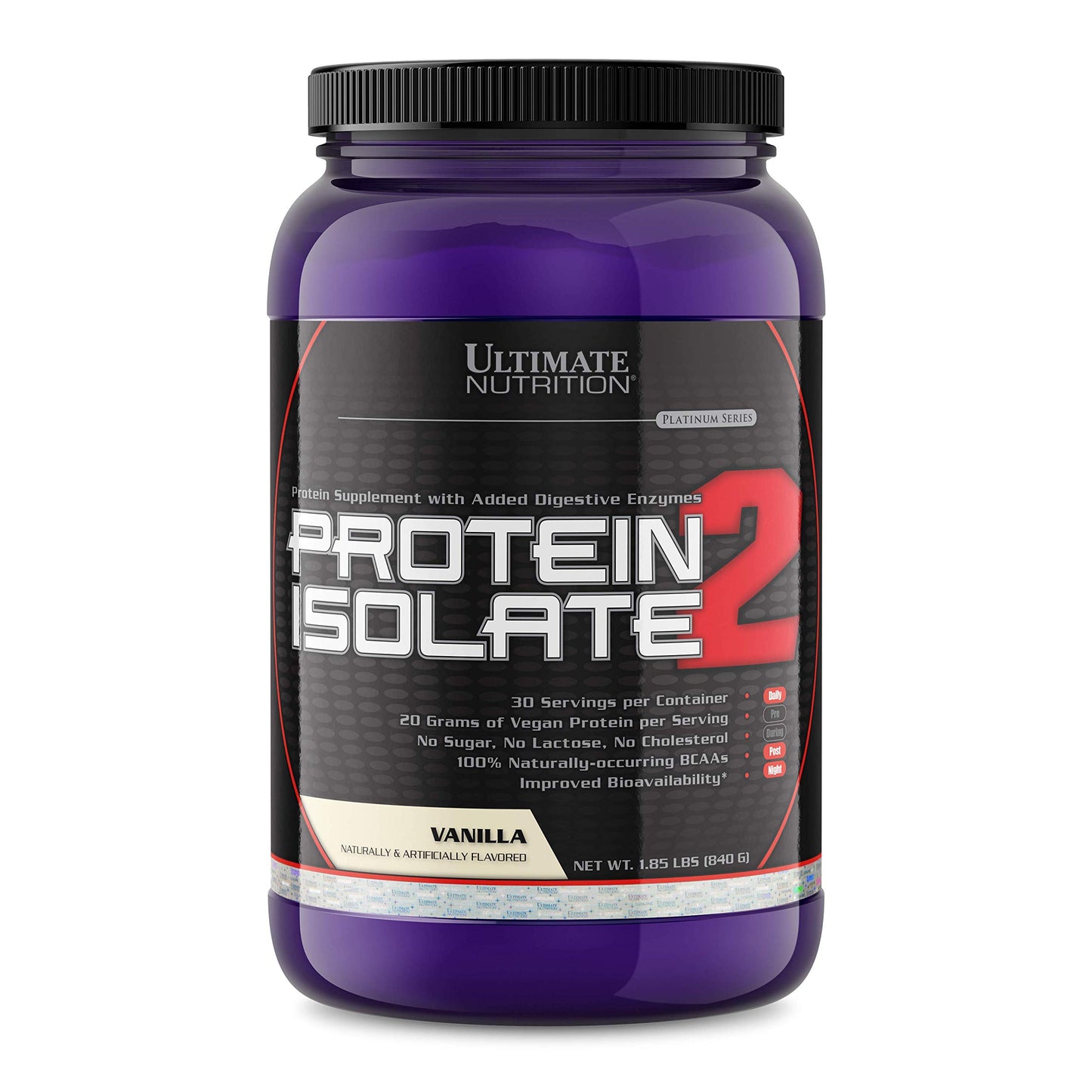 Ultimate Nutrition Vegan Plant Based Protein Isolate Powder - No Sugar and No Lactose - 20 Grams of Protein Per Serving with 100% Naturally Occurring BCAAs, Vanilla, 2 Pounds