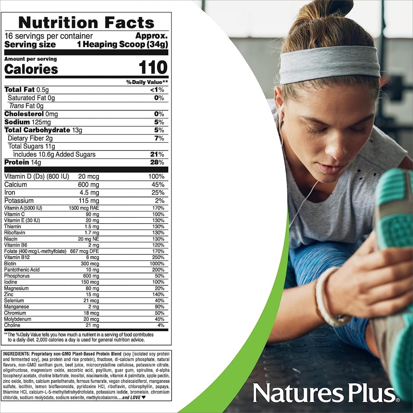NaturesPlus SPIRU-TEIN, Strawberry - 1.2 lb - Plant-Based Protein Shake - Non-GMO, Vegetarian, Gluten Free - 16 Servings