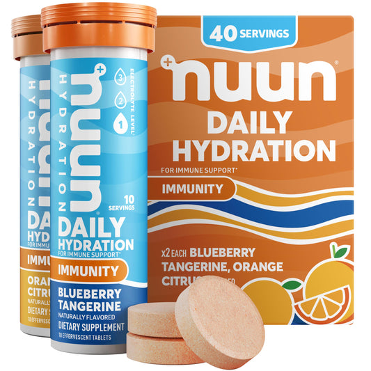 Nuun Immunity Electrolyte Tablets with Vitamin D, C, E, & A, Ginger, Elderberry, Magnesium & 4 Other Essential Electrolytes, Vegan, Blueberry Tangerine & Orange Citrus, 4 Pack (40 Servings Total)