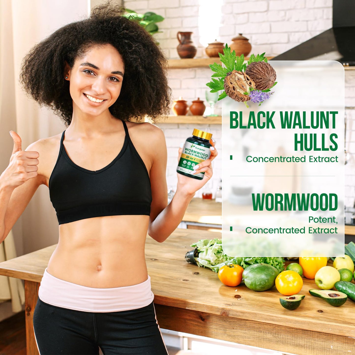 Kavguine,10 in 1 Wormwood Capsules, Black Walnut Hulls Cloves Black Pepper urmeric Curcumin Root Peppermint Leaf, DIigestive Health, Body Detox, 90 Capsules