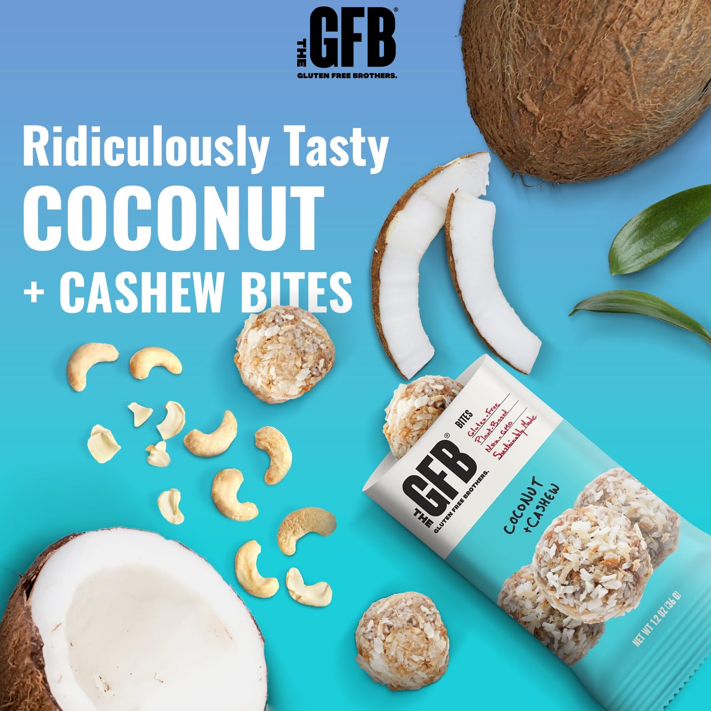 The GFB Coconut Cashew Protein Bites - Gluten Free, Plant Based, Non GMO, Sustainably Made - Ridiculously Tasty, Healthy, Vegan, Protein Energy Balls, 1.2 oz (10 count)