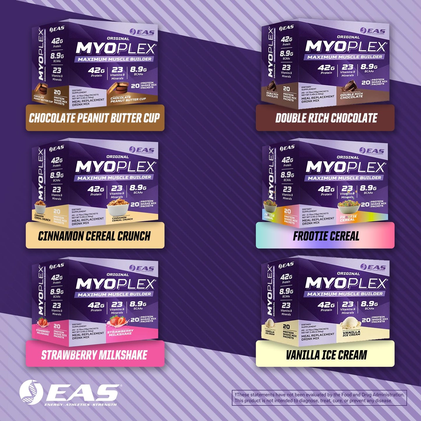 EAS Original Myoplex Maximum Muscle Builder, Meal Replacement Protein Drink Mix | Quality Protein Blend | 42g Protein | 20 Individual Packet (Cinnamon Cereal Crunch)