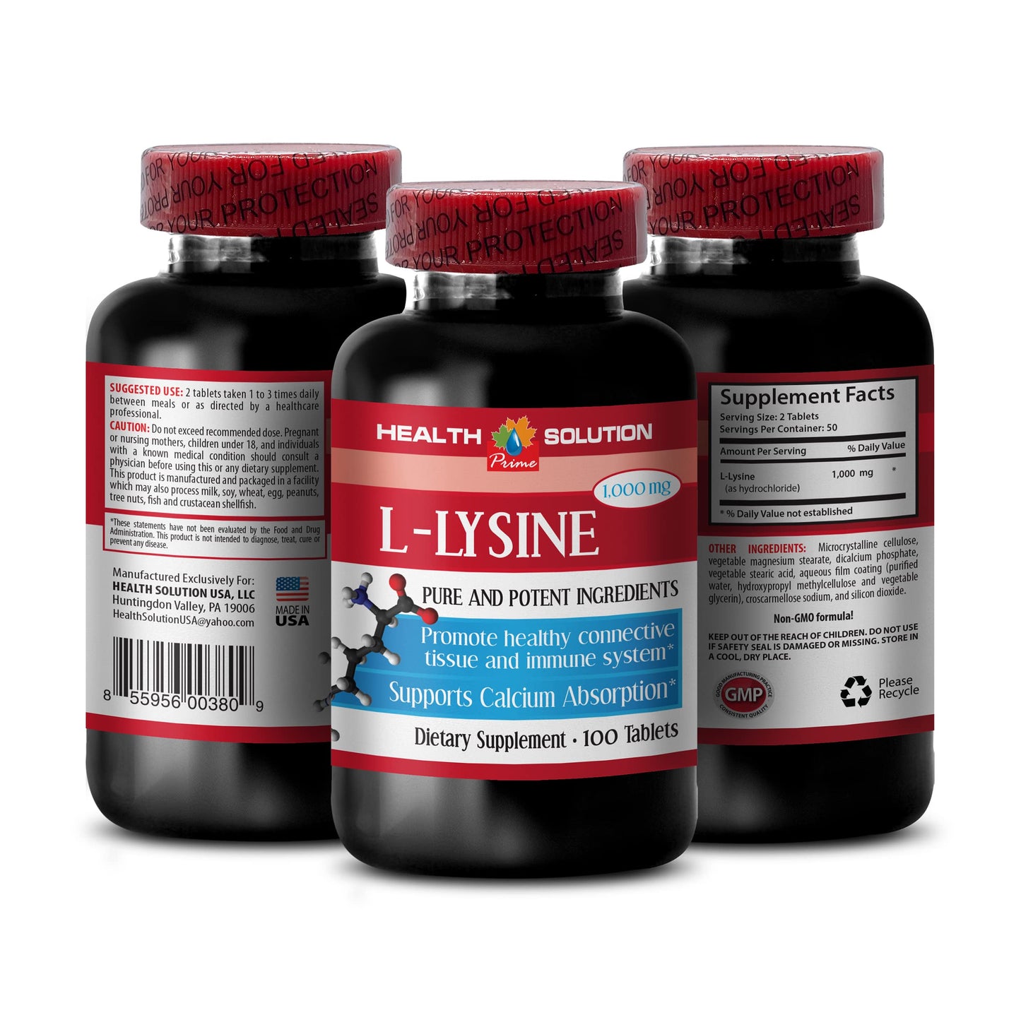 L-lysine Organic - L-LYSINE 1000MG - for Energy Production - Bone Supplements - Bone and Joint Health Supplements - Bone Health - Bone Health Supplement - Bone Support Pills - 1 Bottle 100 Tablets