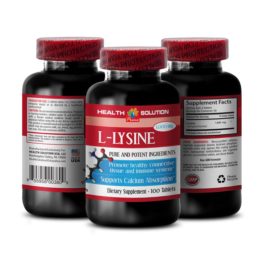 L-lysine Organic - L-LYSINE 1000MG - for Energy Production - Bone Supplements - Bone and Joint Health Supplements - Bone Health - Bone Health Supplement - Bone Support Pills - 1 Bottle 100 Tablets