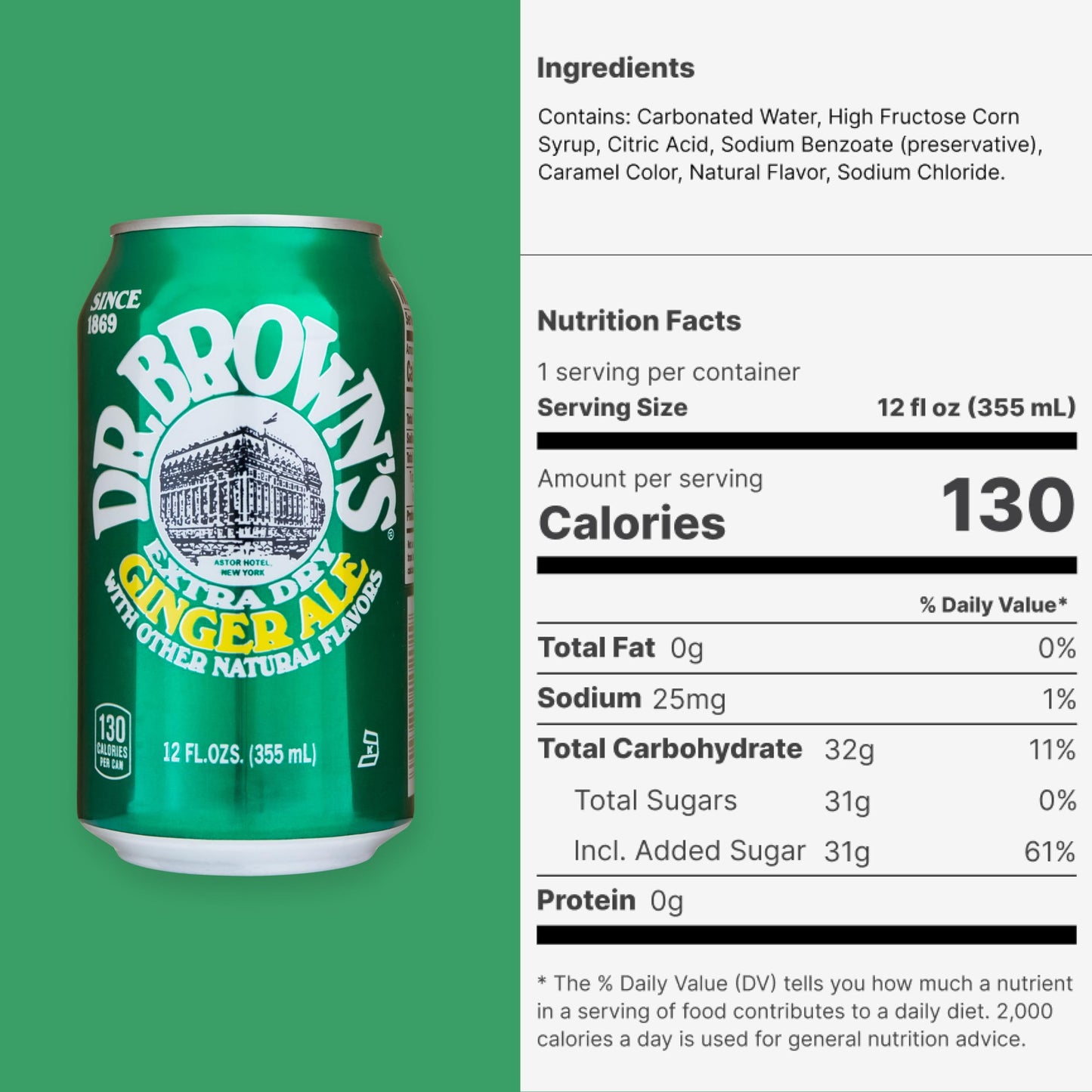 Dr Browns Ginger Ale Soda  A New York Original  24 Cans of Refreshing Kosher Gourmet Soda Pop  Ginger Ale Soda  24 x 12 oz Cans
