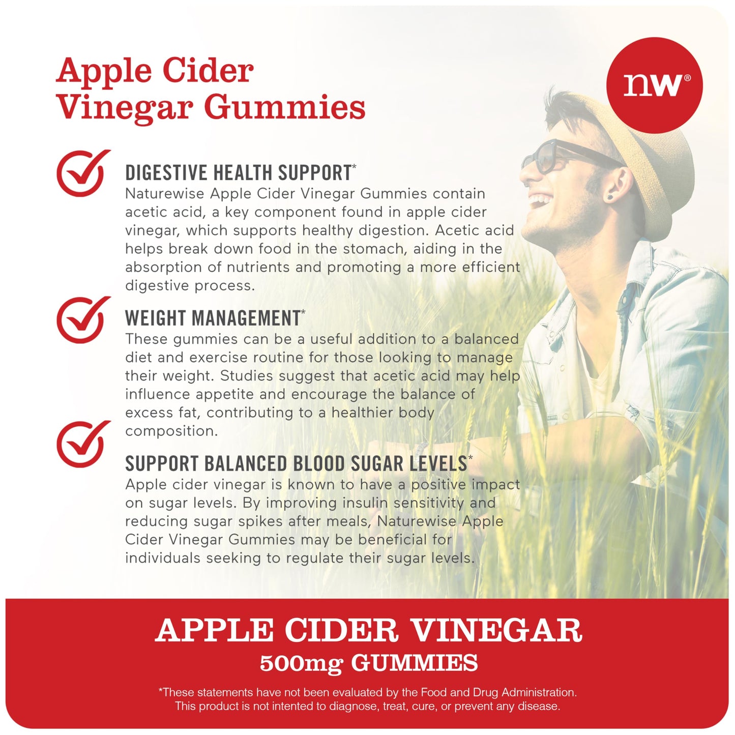 NatureWise Apple Cider Vinegar Gummies - 1000mg ACV per 2 + Vitamin B12 - Pectin Based Vegan, Gluten-Free, Non-GMO -90 Count[45-Day Supply for 1000mg or 3-Months for 500mg]