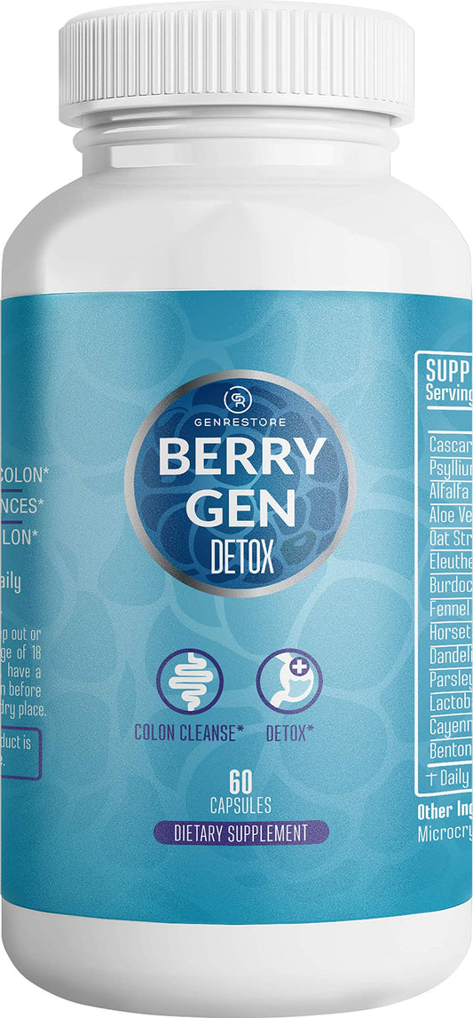 Berry Gen: Detox Herbal Supplement with Probiotics, Aloe Vera, Psyllium Husk, and Parsley - 60 Capsules - Natural Formula - Supports Digestive System - Made in The USA