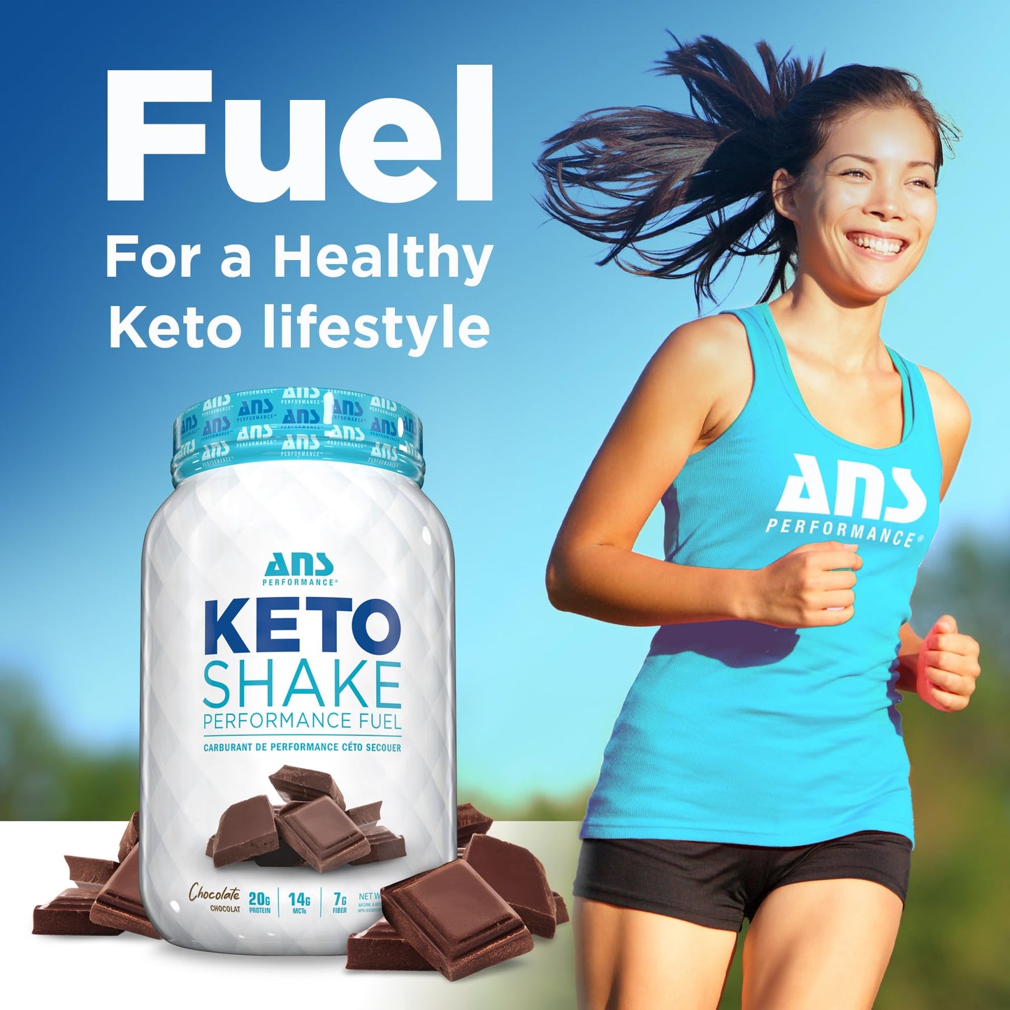 ANS Performance Ketosys Protein Powder - Low Carb Shake - Gluten Free - Delicious Taste - Healthy Fats - Ready to Mix Drink (Chocolate)