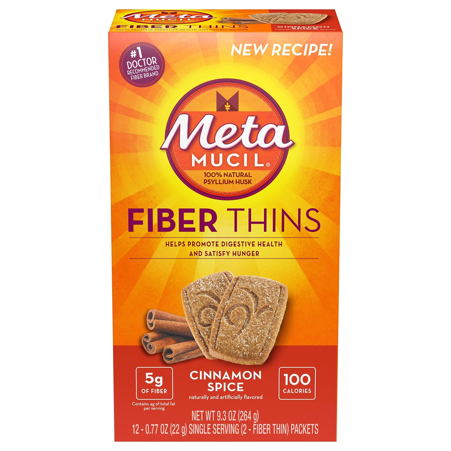 Metamucil Fiber Thins Size 12 Count of 2 Crisps 9.3 Ounce (Value Pack of 6)