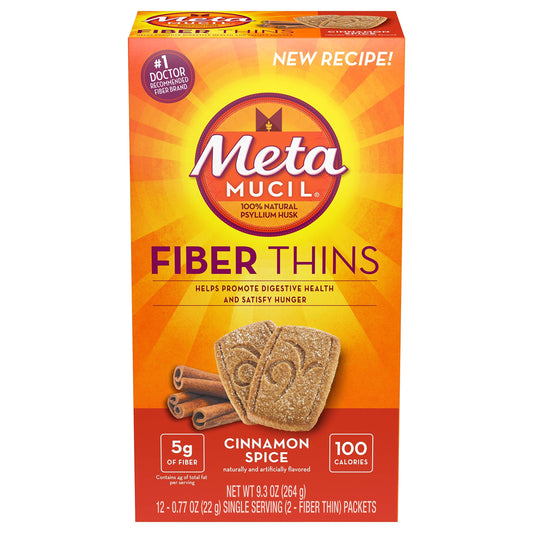 Metamucil Fiber Thins Size 12 Count of 2 Crisps 9.3 Ounce (Value Pack of 6)