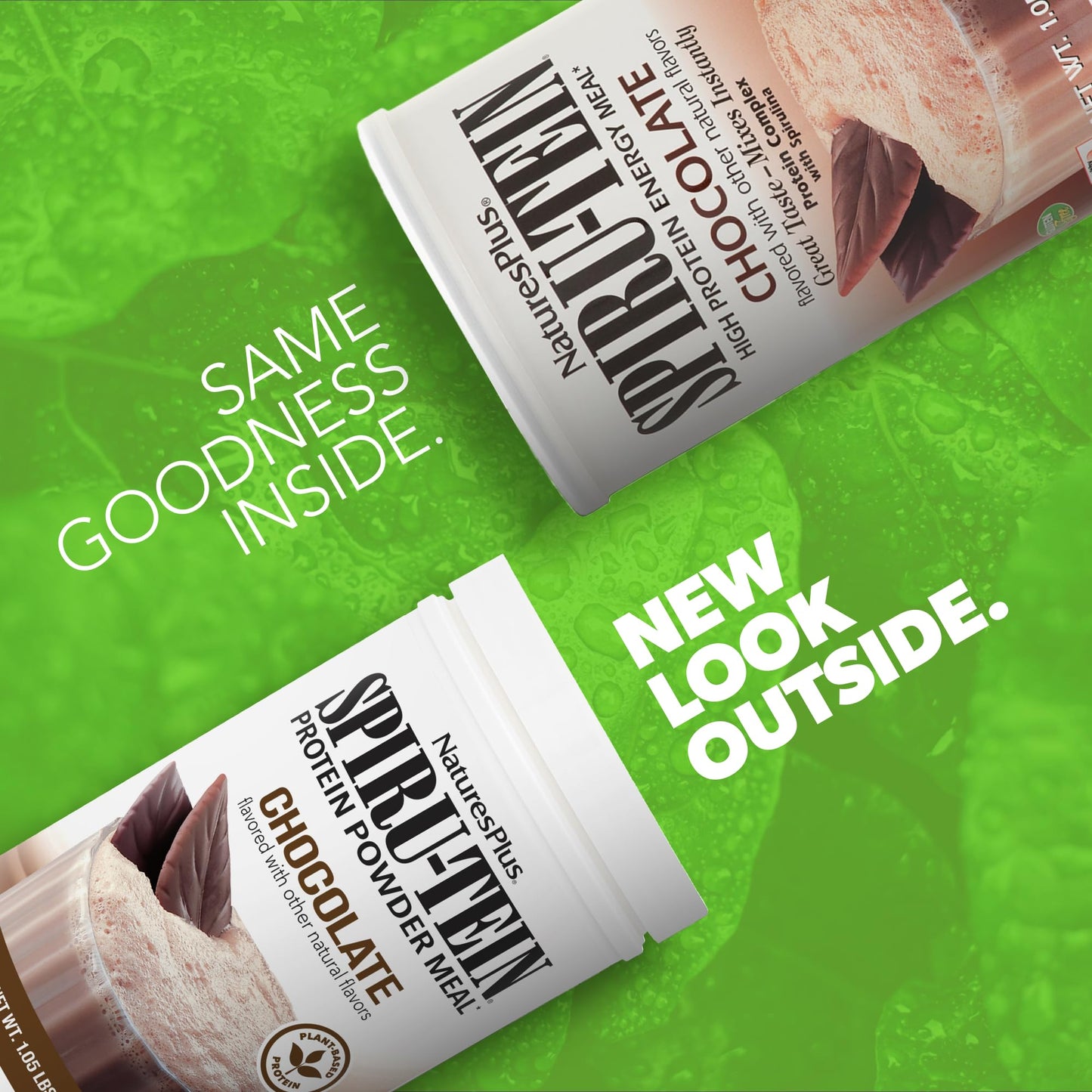Natures Plus SPIRU-TEIN, Chocolate - 1.05 lb - Plant-Based Protein Shake - Non-GMO, Vegetarian, Gluten Free - 17 Total Servings