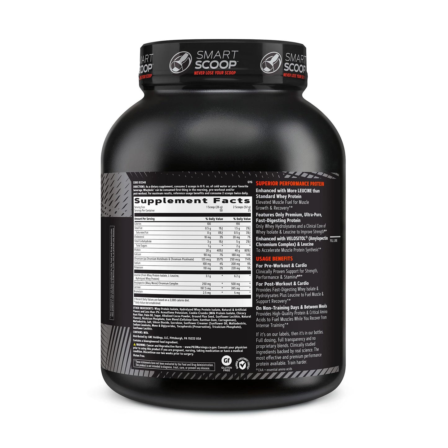 GNC AMP Wheybolic Whey Protein Powder Isolate with BCAA | Targeted Muscle Building and Workout Support Formula |Gluten Free | Cookies and Cream | 25 Servings