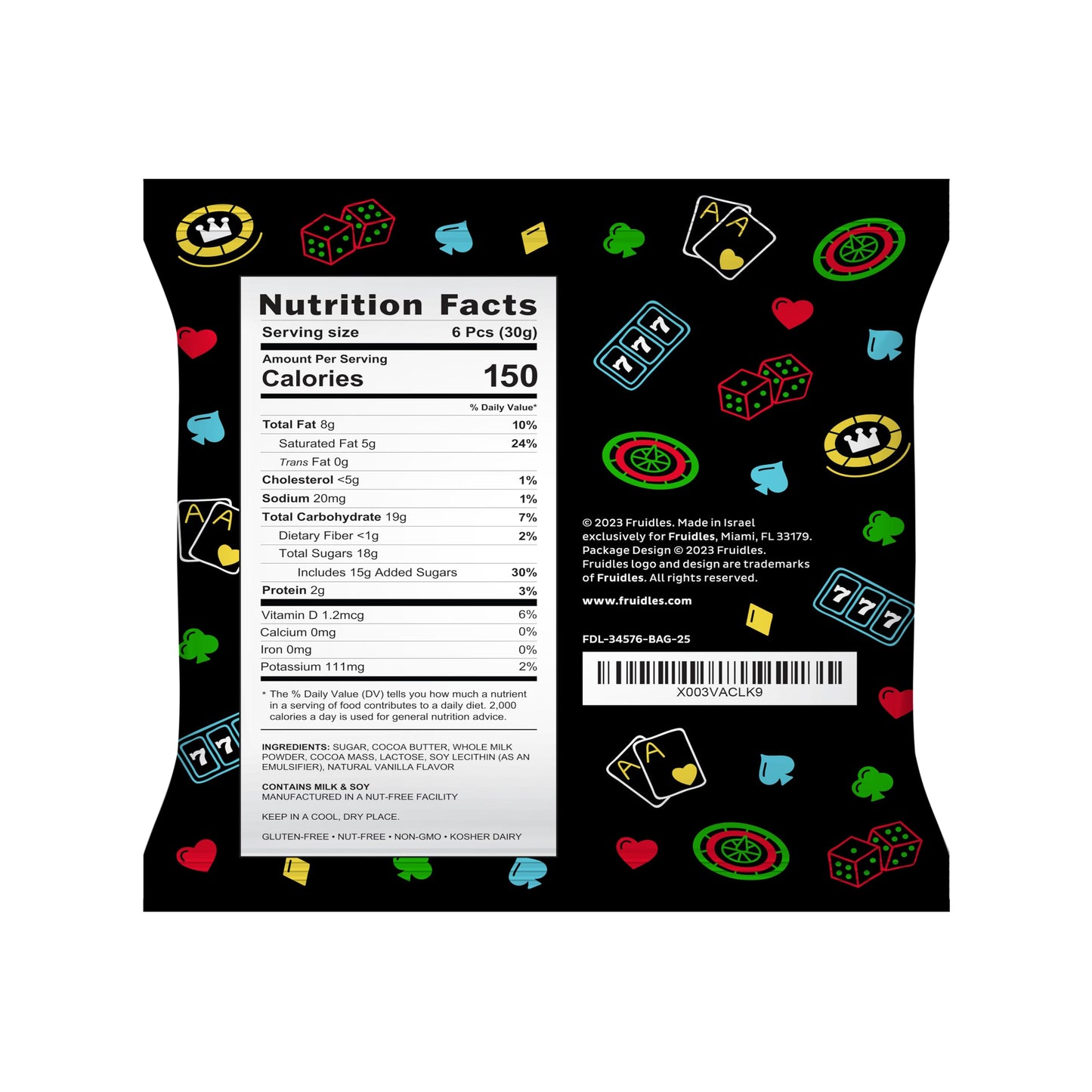 Fruidles Casino Poker Chips Belgian Milk Chocolate Coins Kosher Certified Dairy Non GMO 25Pack