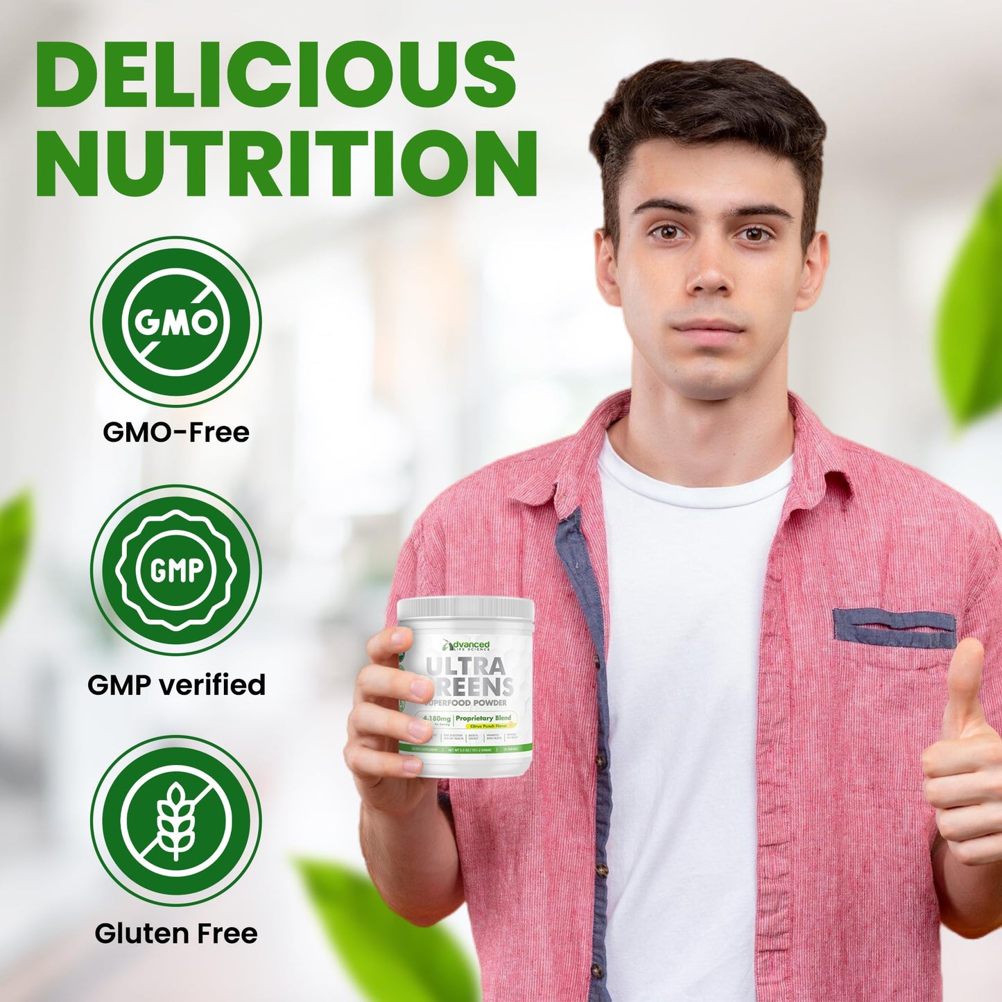 Ultra Green Superfood Powder - Green Based Supplement Drink - 151.2 g (5.3 oz.) Green Powder Tub - Energy Booster - Better Cardiovascular and Gut Health