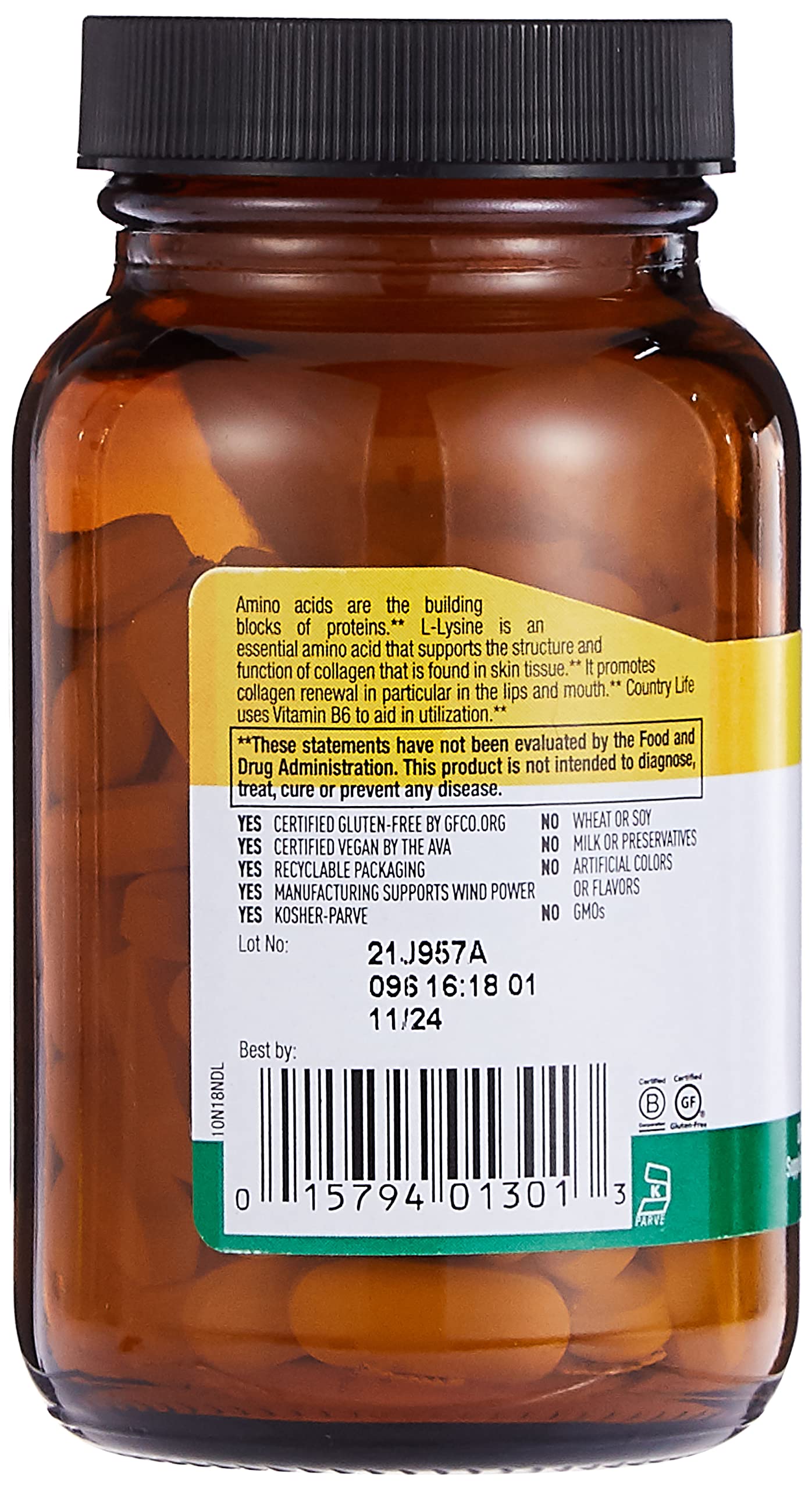 Country Life L-Lysine (500 mg) with B-6, 100-Count Tablets