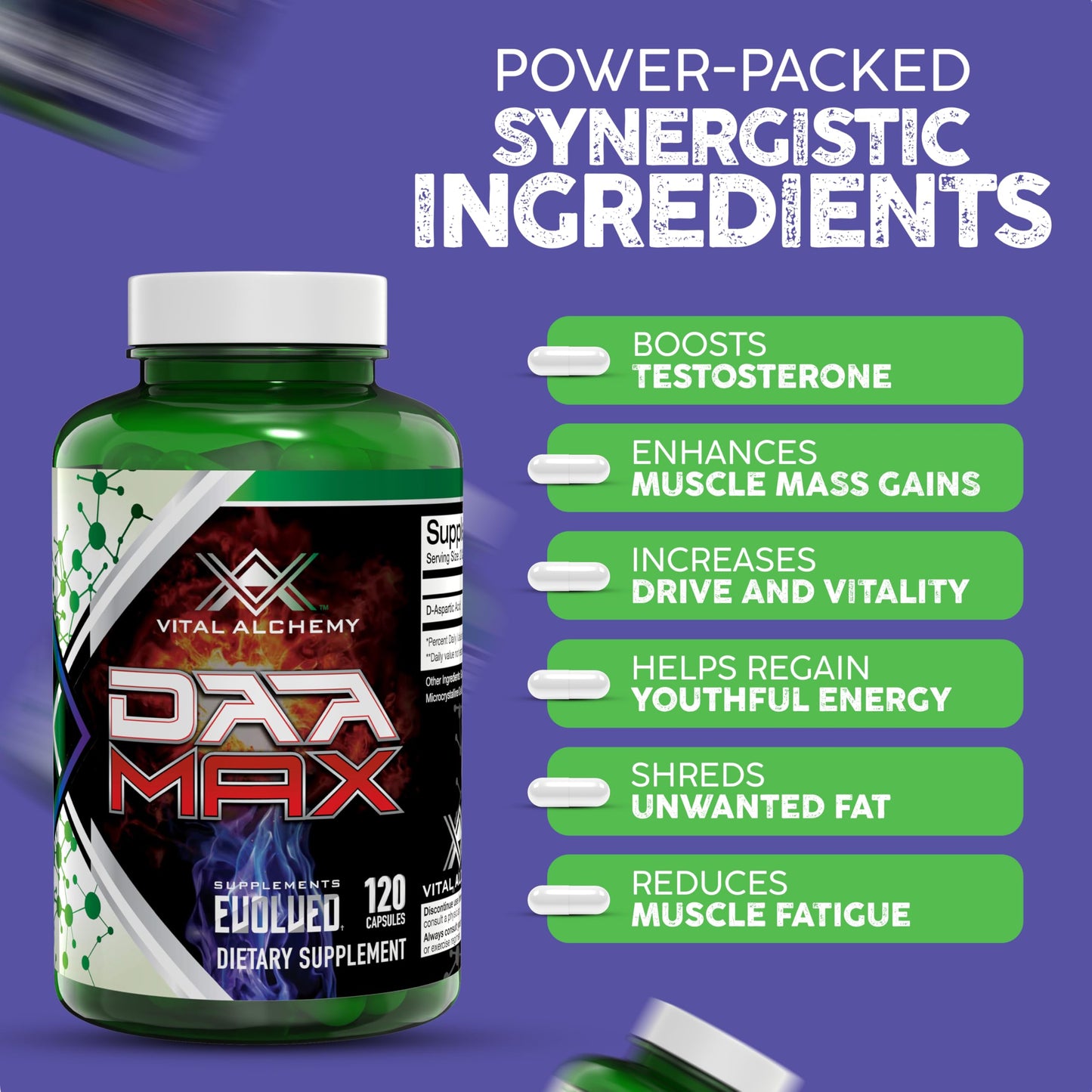 Vital Alchemy DAA MAX Testosterone Booster Supplement for Men with D-Aspartic Acid 1500mg - Male Enhancing Test Boost - Workout, Build Muscle, Energy & Performance 60 Day Supply - Made in USA