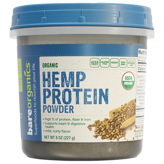 BareOrganics Hemp Seed Protein | USDA Organic, Non-GMO & Vegan, 8oz, 8.0 Ounce