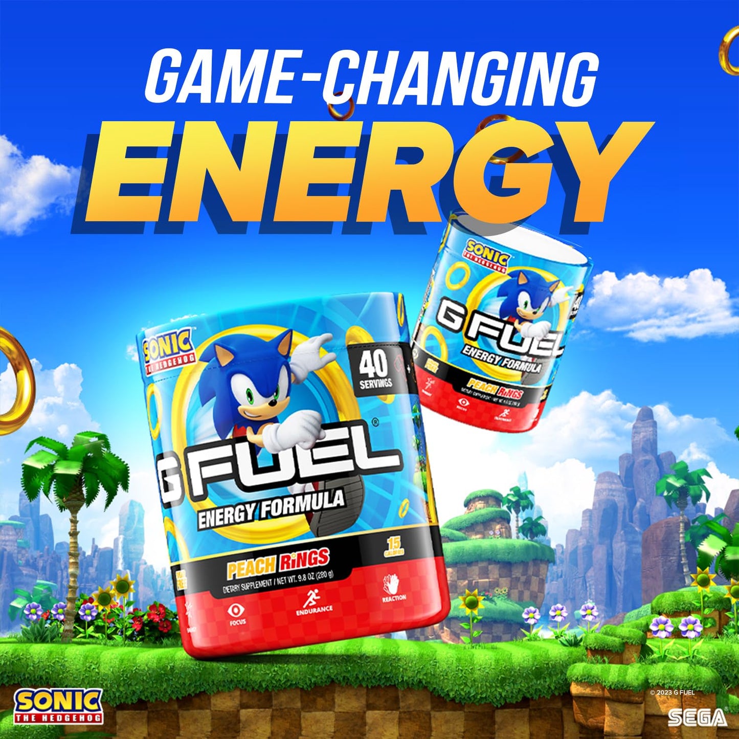 G Fuel Sonic Energy Drink Powder, Pre Workout Caffeine Mix for Gaming, Sugar Free Focus Amino, Vitamin + Antioxidants, 9.8oz (Peach Ring Candy, 40 Servings)