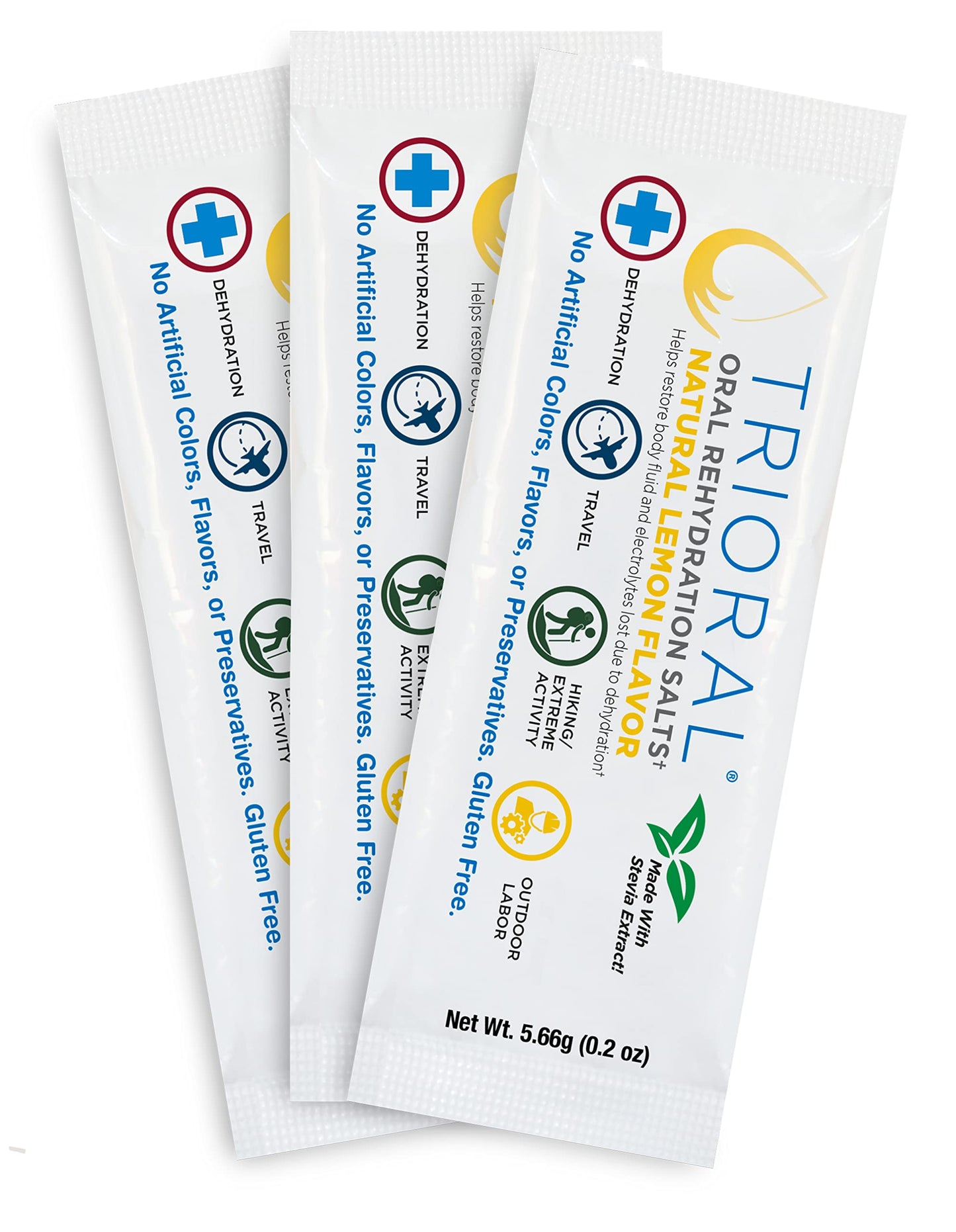 TRIORAL Natural Lemon w/Stevia Oral Rehydration Salts - WHO Hydration Supplement Salts Formula - Combat Dehydration from Workouts, Fluid Loss and Much More (25 Packets/Box)