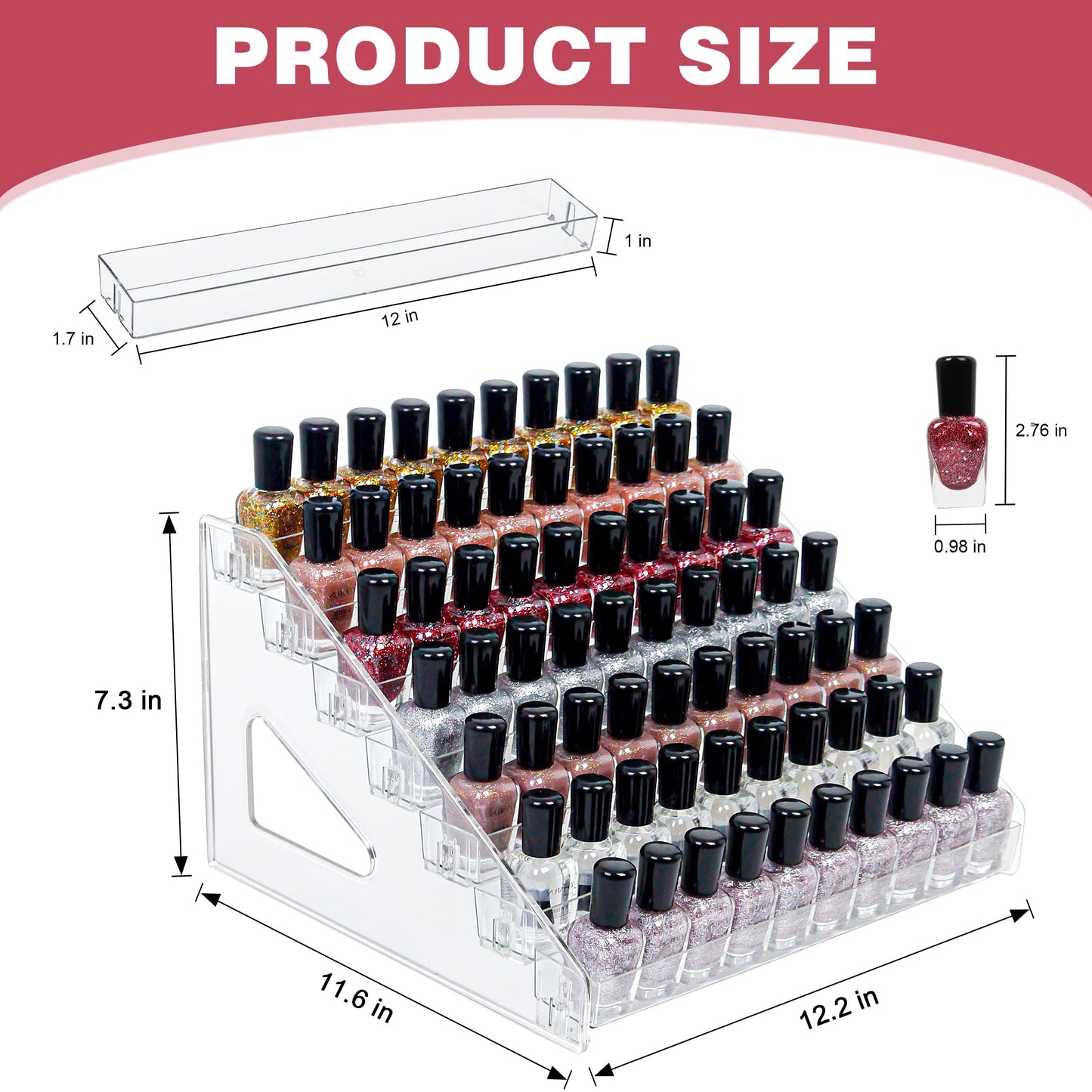 DTXIAQIAO 7-Tier Clear Acrylic Nail Polish Organizer, Holds 56-112 Bottles, Multi-Purpose Display for Nail Polish, Sunglasses, Essential Oils and Cosmetics