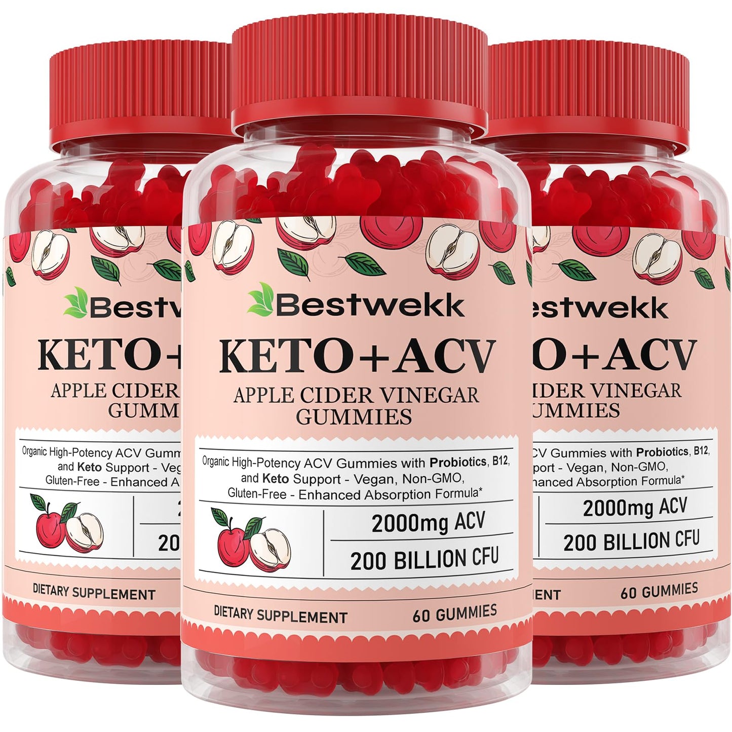 Apple Cider Vinegar Gummies, Max Strength 2000mg ACV Gummy with Probiotics, B12 and Keto Support, For Digestion, Metabolism, Detox, Gut & Immune Health, Gelatin-Free, Non-GMO, 180 keto acv gummies