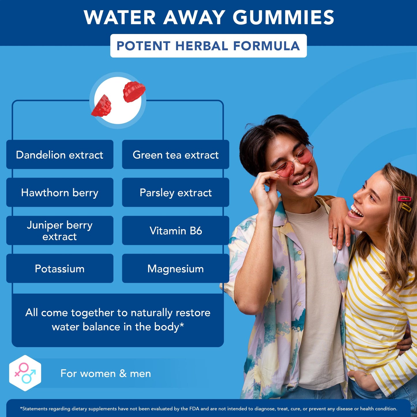 GOJOY Water Away Gummies - Natural Diuretic Support for Water Retention & Hydration Balance - Herbal Formula with Dandelion - 60 Vegan Gummies