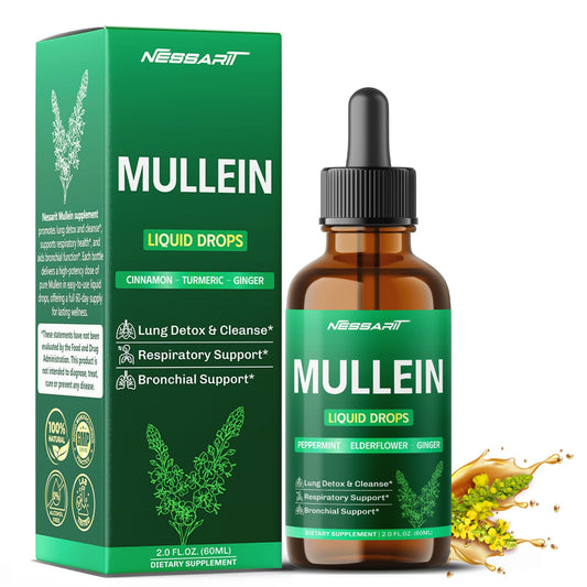 NESSARIT Mullein Liquid Drops - Peppermint, Elderflower, Ginger - Lung Detox, Respiratory Support, Bronchial Support - Made in USA - 2.0 fl oz (60ml)