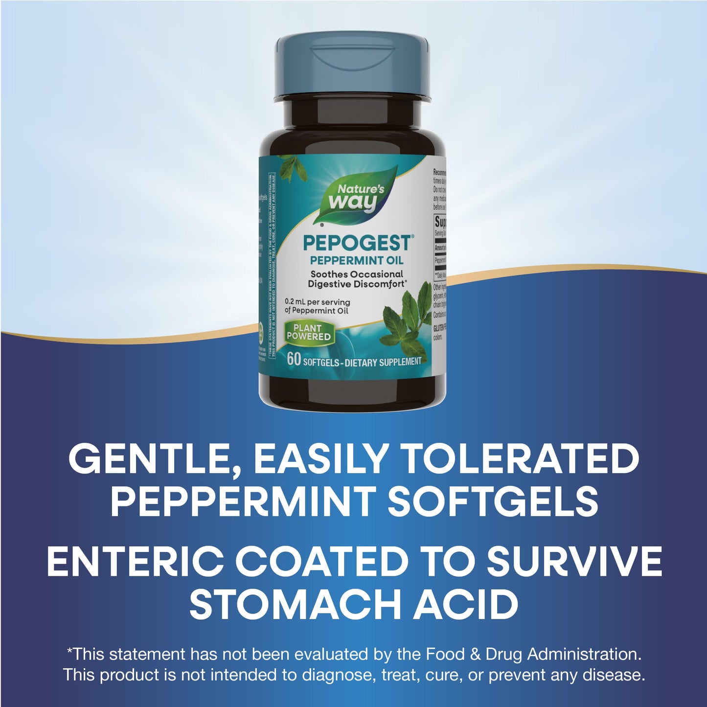 Nature's Way Pepogest Peppermint Oil, Soothes Occasional Gastrointestinal Discomfort*, Enteric Coating, 60 Softgels (Packaging May Vary)