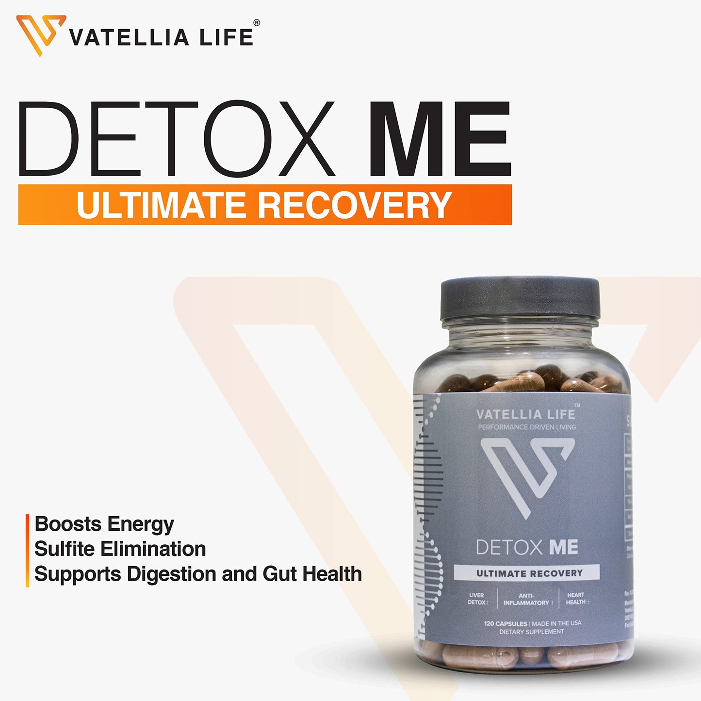 Vatellia Life New from Detox Me - Boosts Energy Sulfite Elimination - Supports Digestion & Gut Health - Vitamin K2 (MK-4), Plus B12, Folate - 60 Day Supply - Supplement for Men and Women - 120 Count