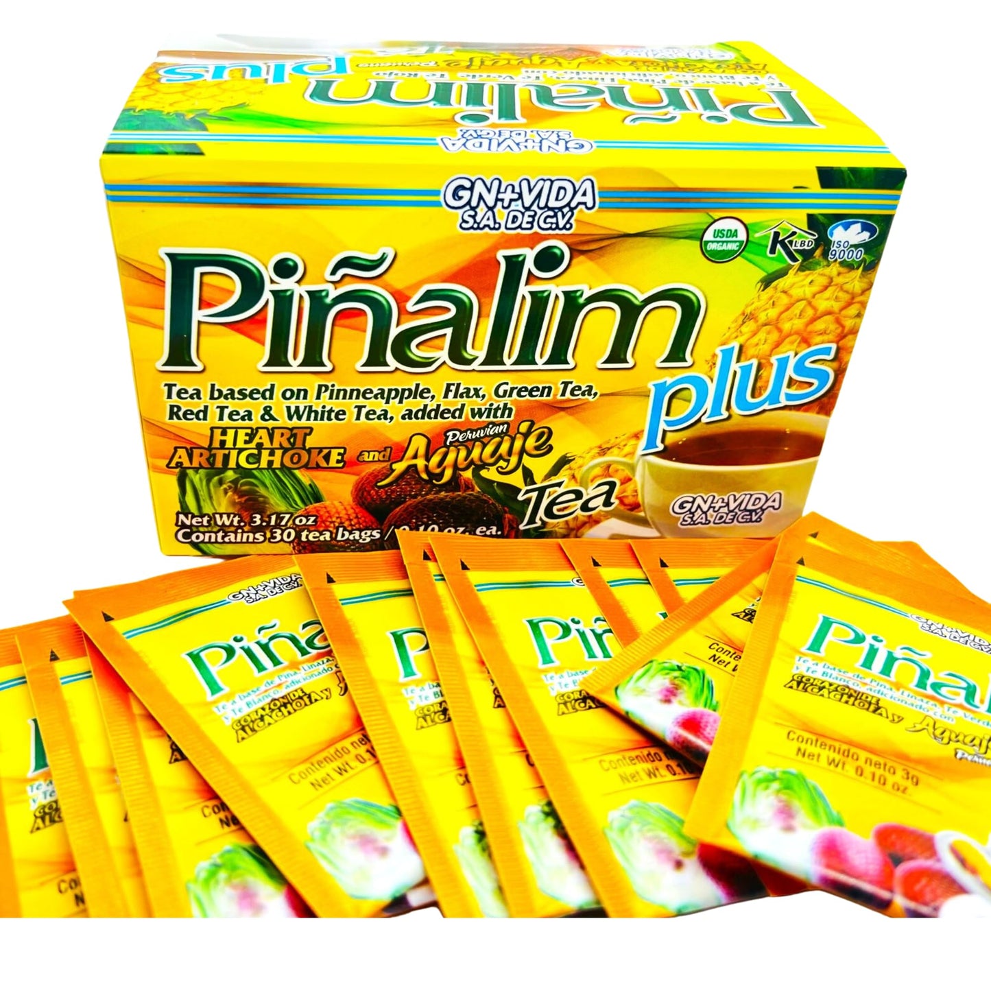 Pinalim Plus Tea Enhanced with Aguaje Peruano and Artichoke Heart la formula Original de Pinalim Mas Aguaje y Corazon de Alcachofa Mas Fuerte Healthy Cleansing Formula, Caffeine Free | 30 Ct.