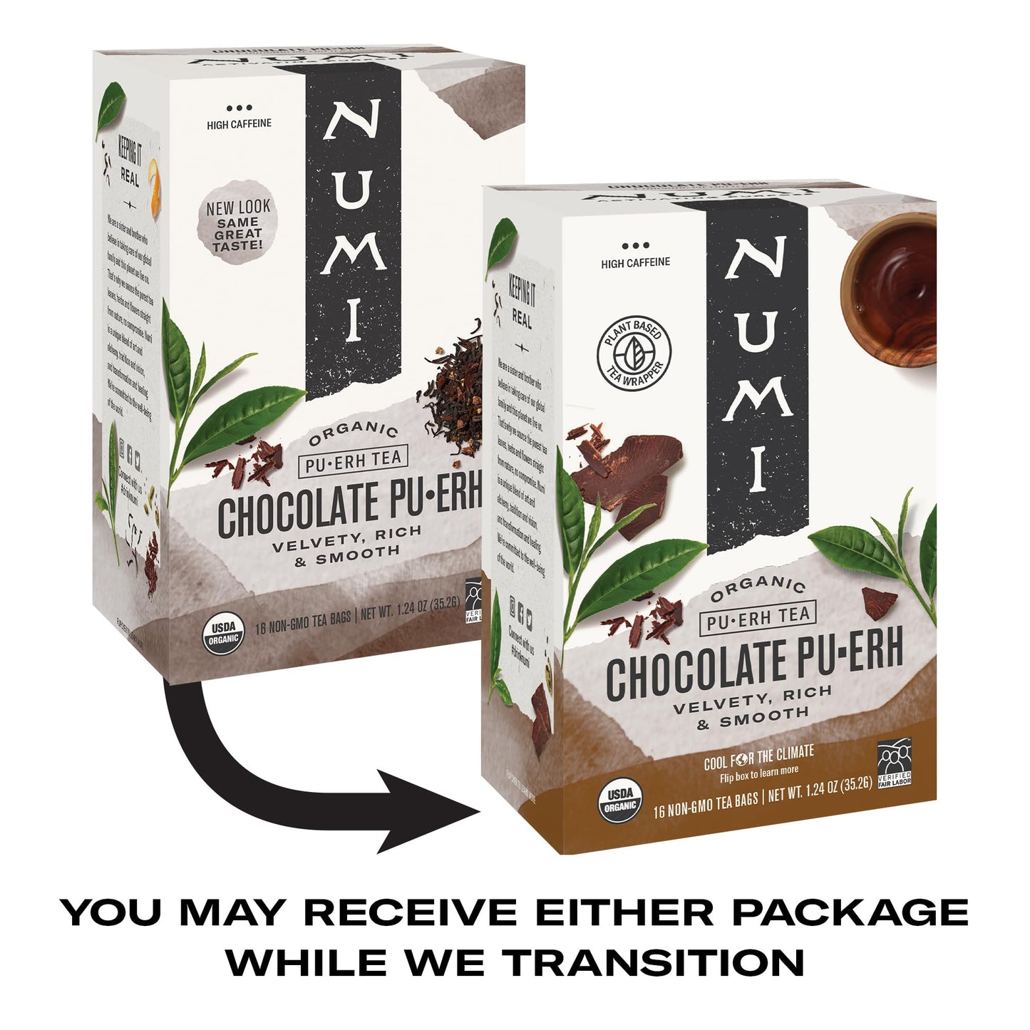 Numi Organic Chocolate Puerh Tea 16 Tea Bags Aged Yunnan Puerh Black Tea with Cocoa  Orange Peel Packaging May Vary