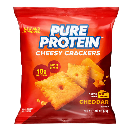 Pure Protein Cheesy Crackers, Cheddar, High Protein Snack, 10G Protein, 1.06 Oz (Pack of 12)