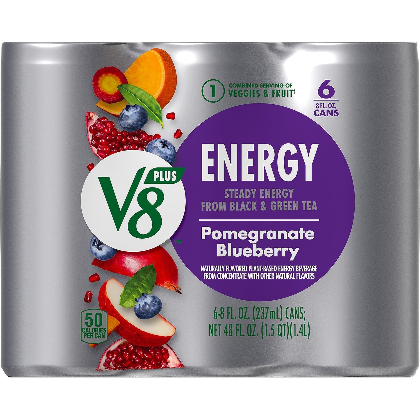 V8 Energy Pomegranate Blueberry Juice Energy Drink 8 fl oz Can 6 Pack
