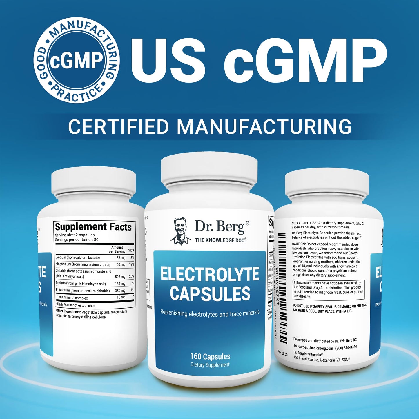 Dr. Berg Electrolyte Capsules - Electrolyte Supplements for Supporting Energy, Endurance, and Hydration - Sugar Free, No Maltodextrin, Keto Friendly - 160 Caps