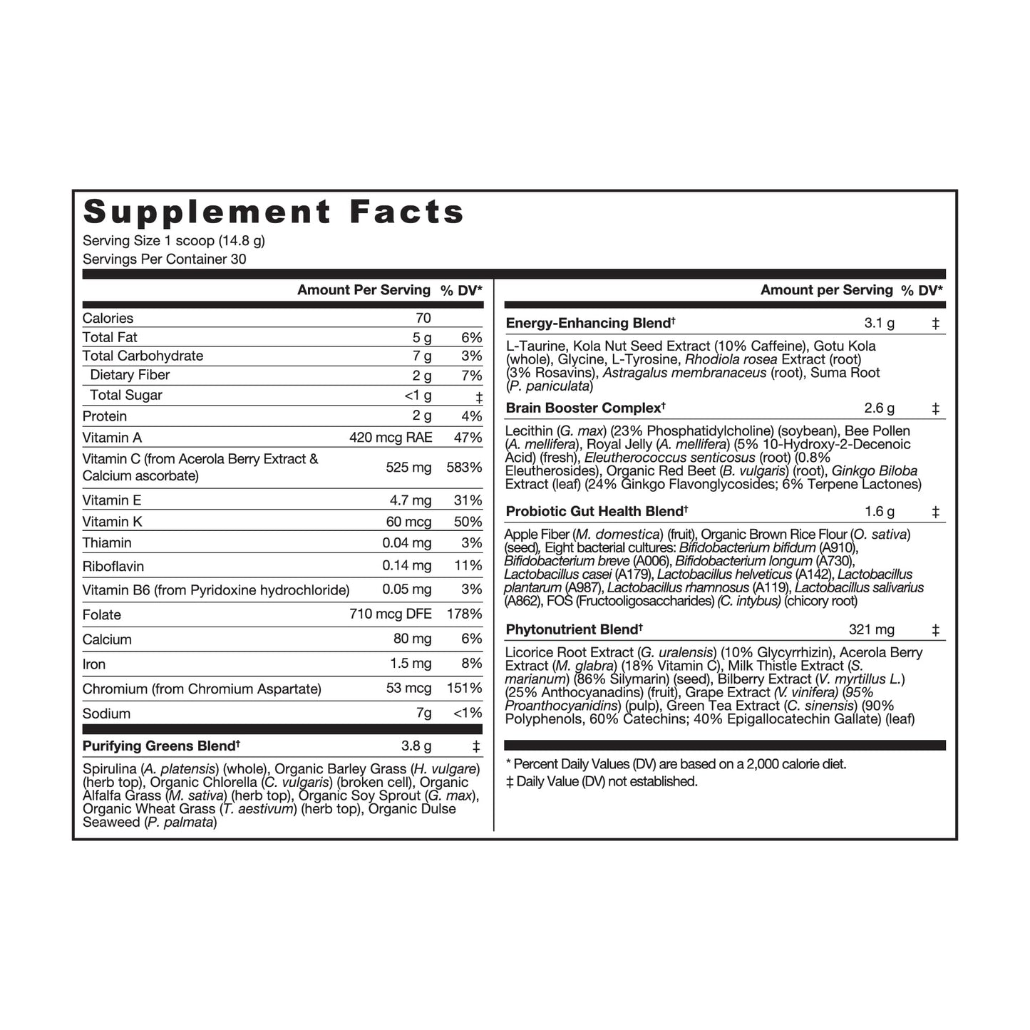 Genuine Health Greens + Extra Energy Superfood Powder, Provides an Immediate Energy Boost & Supports Gut Health, Vanilla Flavoured, 30 Servings