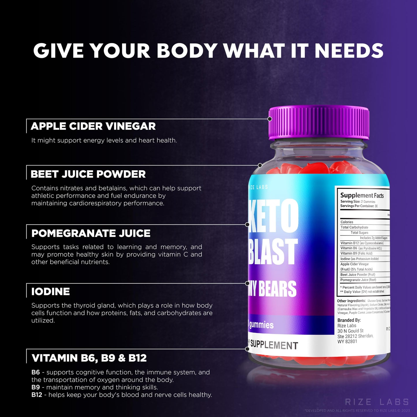 rize labs - Keto Blast Gummy Bears ACV Gummies Advanced Weight Loss Formula (Pack of 5) (300 Gummies)