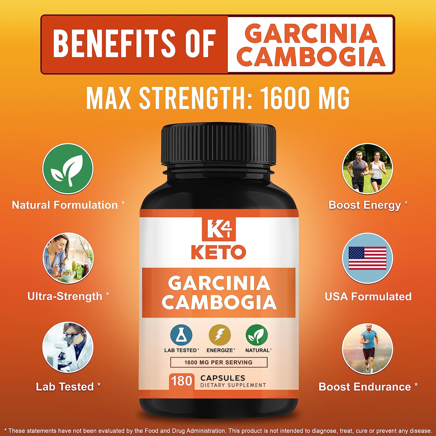 Garcinia Cambogia 1600 mg (180 Capsules) - Pure Natural Extract Supplement Pills - Standardized Garcinia Cambogia Alternative to Drops, Gummies, Liquid, Tea & Powder