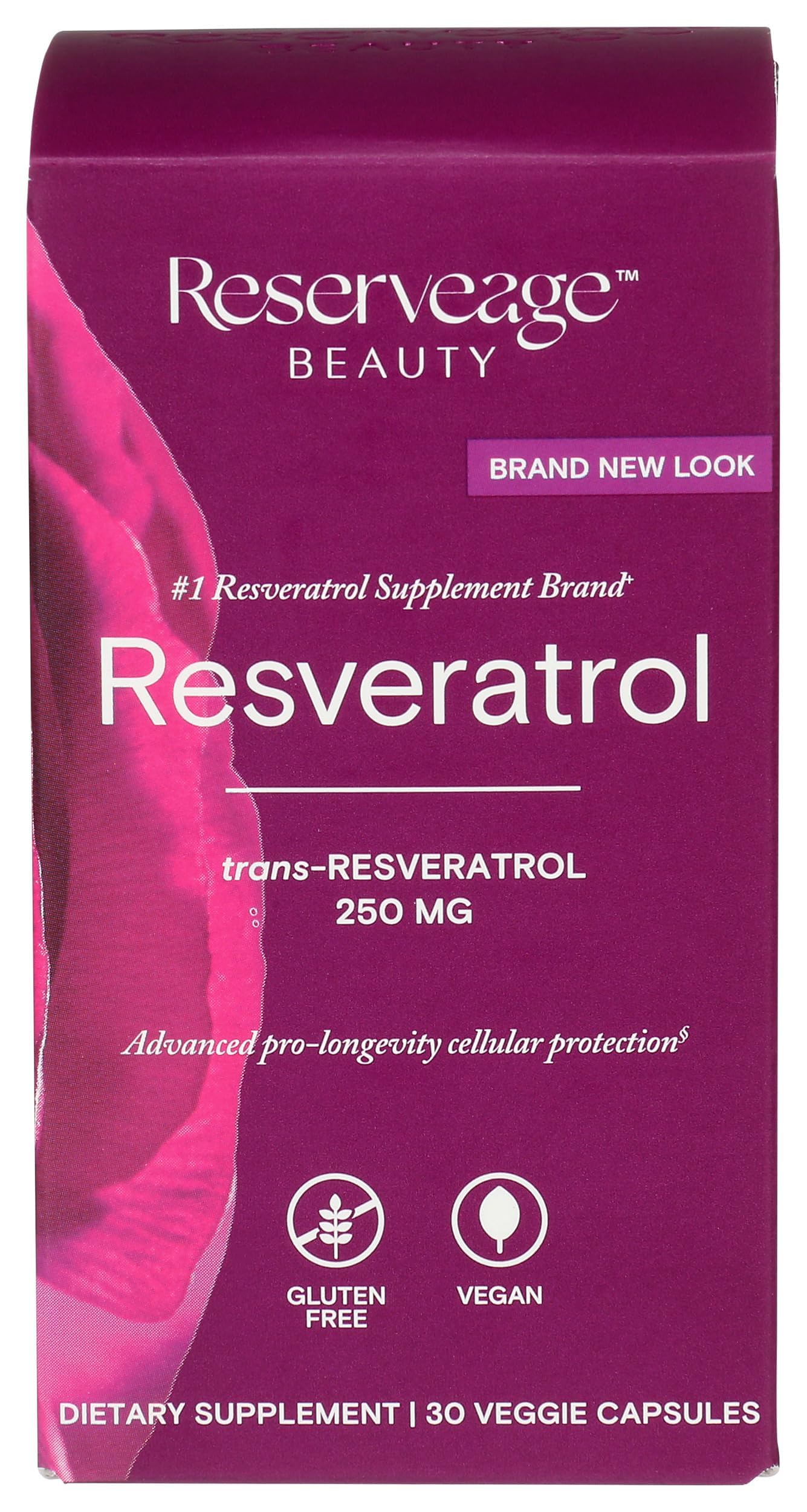 Reserveage Beauty Resveratrol 250 mg - Best Trans-Resveratrol - Vegan Antioxidant Supplement for Cellular & Heart Health - Aids Healthy Aging & Immune Health - 30 Vegetable Capsules (30 Servings)