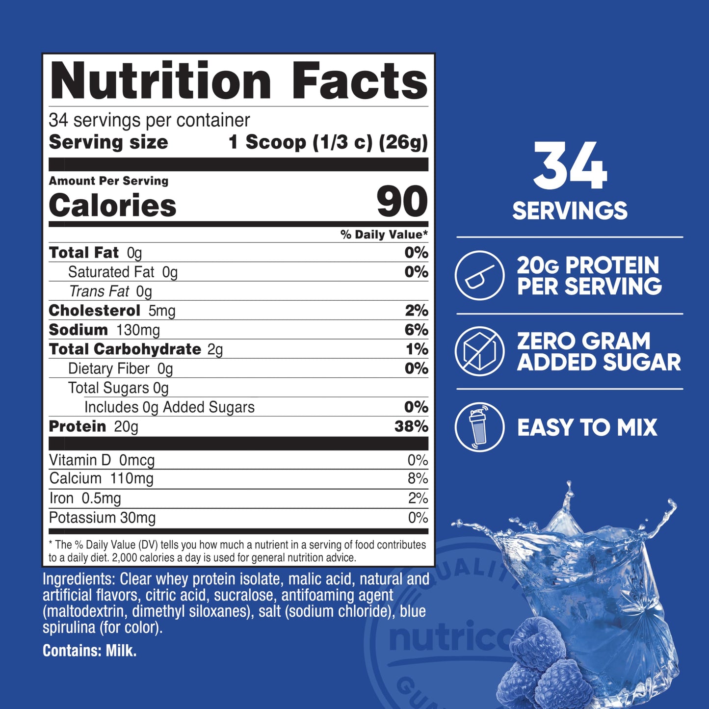 Nutricost Clear Whey Protein Isolate 2 LBS (Blue Raspberry Flavored) - 20G Protein Per Serving, GMO-Free, Gluten-Free