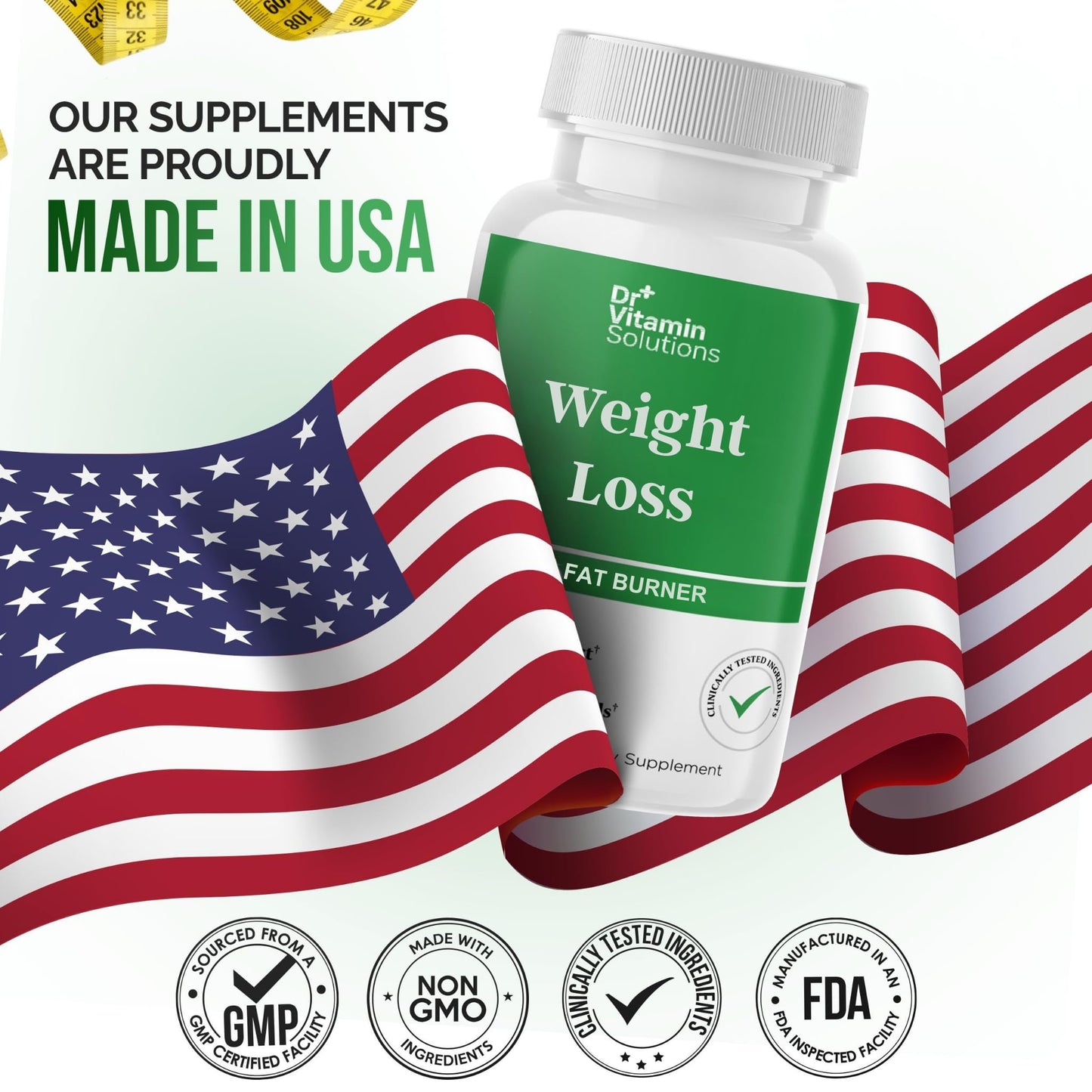 DR VITAMIN SOLUTIONS Weight Loss - Fat Burner & Appetite Support with Guarana, Green Tea, and Garcinia - 30 Tablets (1 Bottle, 30 Tablets)