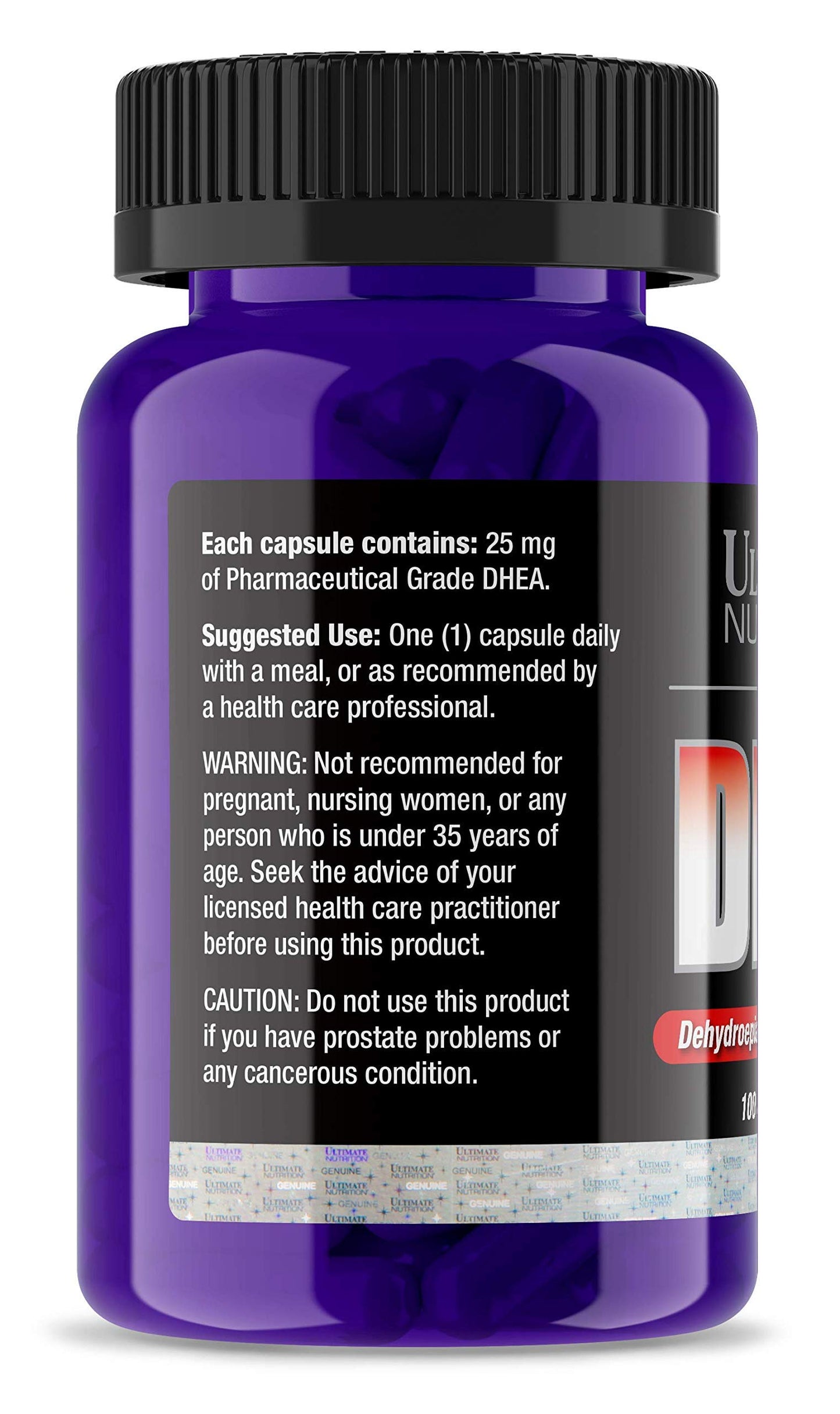 Ultimate Nutrition DHEA Supplement for Men & Women, 25mg - Max Strength Testosterone, Libido & Metabolism Booster for Hormonal Balance & Lean Muscle Growth - Pure Dehydroepiandrosterone, 100 Capsules