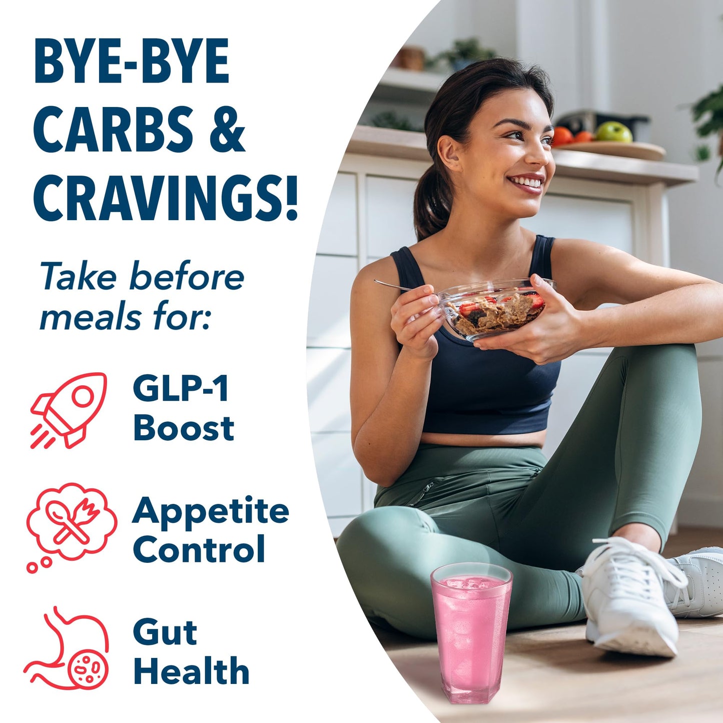 Bye-Bye Carbs - GLP-1 Booster & Carb Blocking Drink Mix - Fight Cravings, Feel Full Longer, & Support Digestion Sugar-Free & Keto Friendly - Strawberry Kiwi