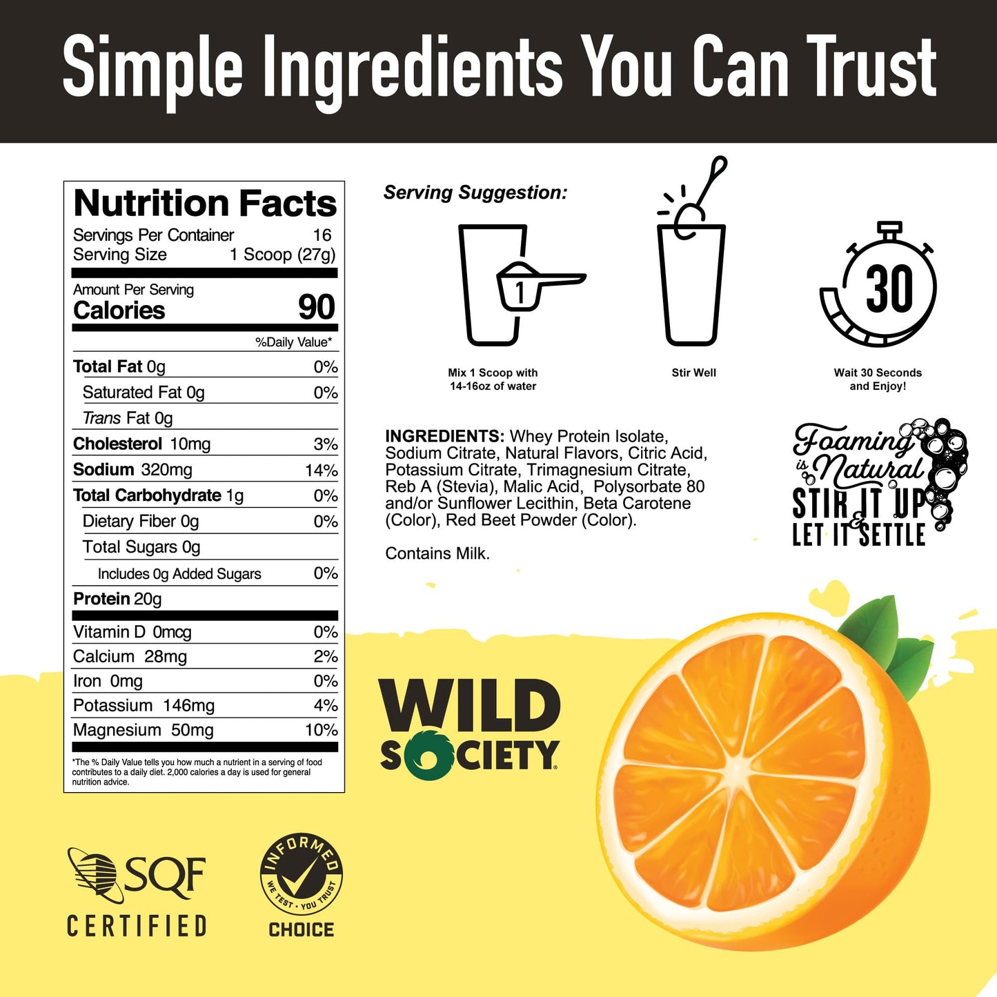 WILD SOCIETY - Premium Clear Whey Protein + Electrolytes - Refreshing Whey Protein Isolate Powder - 20g Protein, 0 Added Sugar, GMO-Free, Natural Flavors & Colors - Citrus Punch, 16 oz