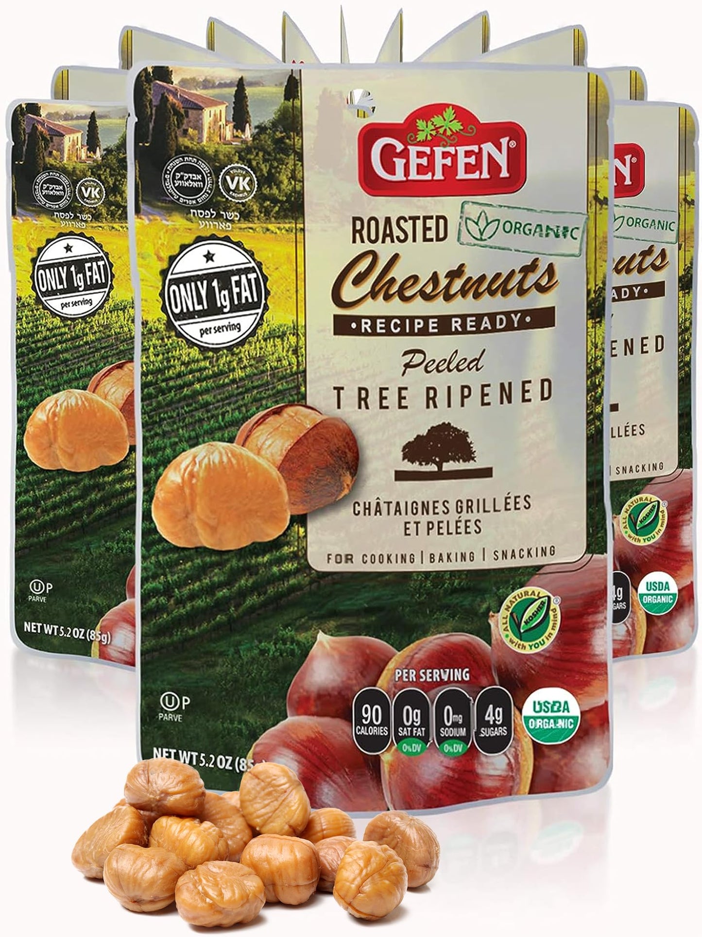Gefen Organic Whole Peeled and Roasted Chestnuts 52oz 12 Pack  Chestnuts Peeled and Ready to Eat  Great for Cooking  Baking  Gluten Free  Kosher
